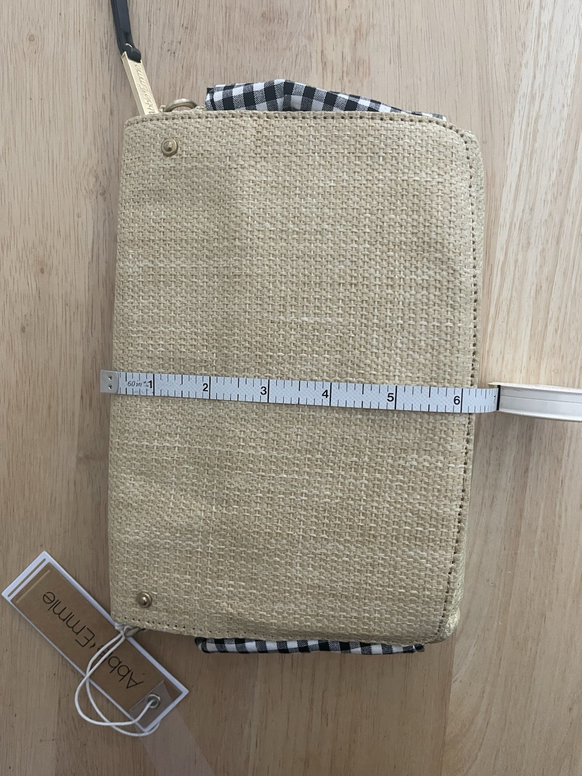Abbie Emmie Beige Gingham Bow Crossbody Bag Detachable Chain Strap Snap Zip
