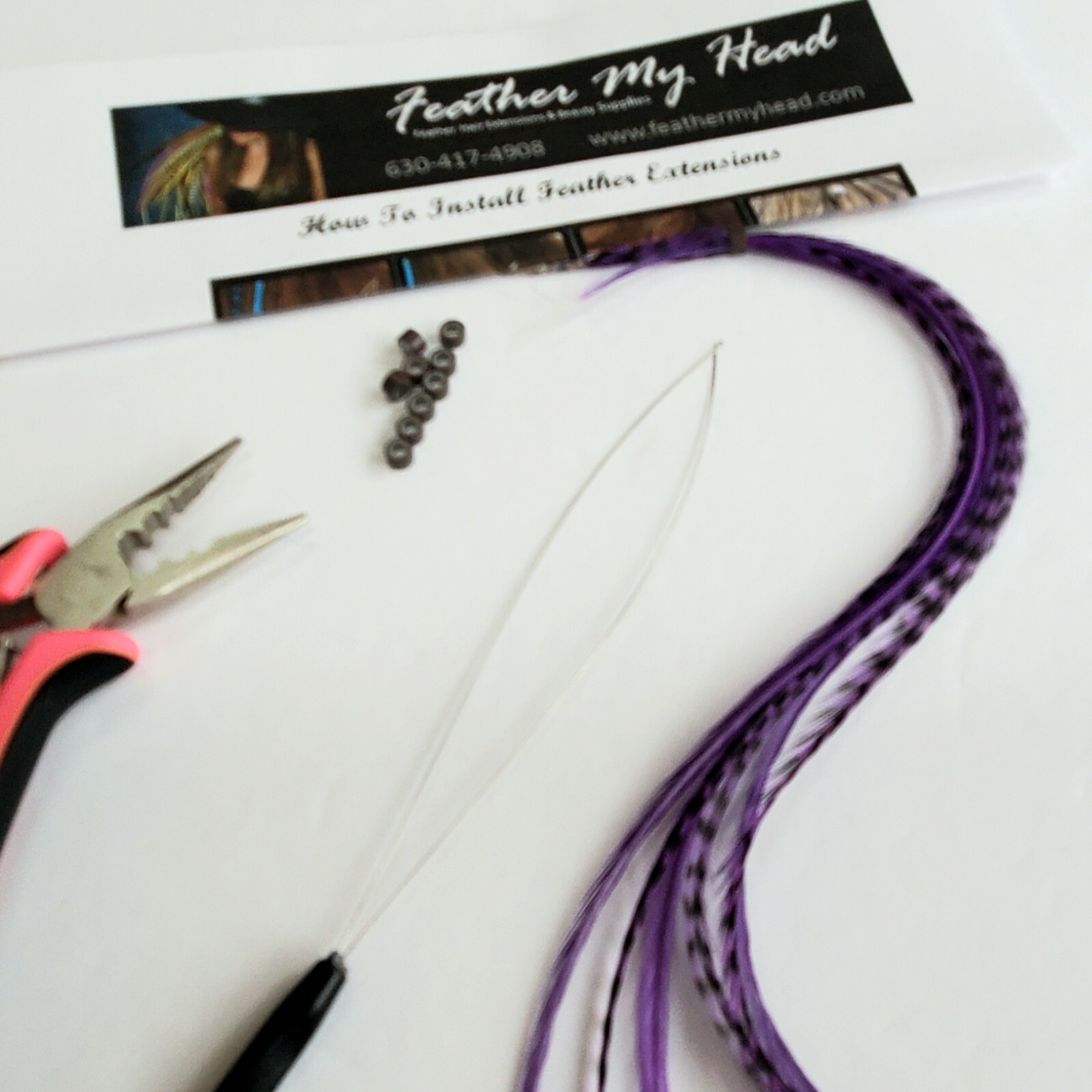 Feather Hair Extension Kit, (6) Long Hair Feathers – Electric Purple