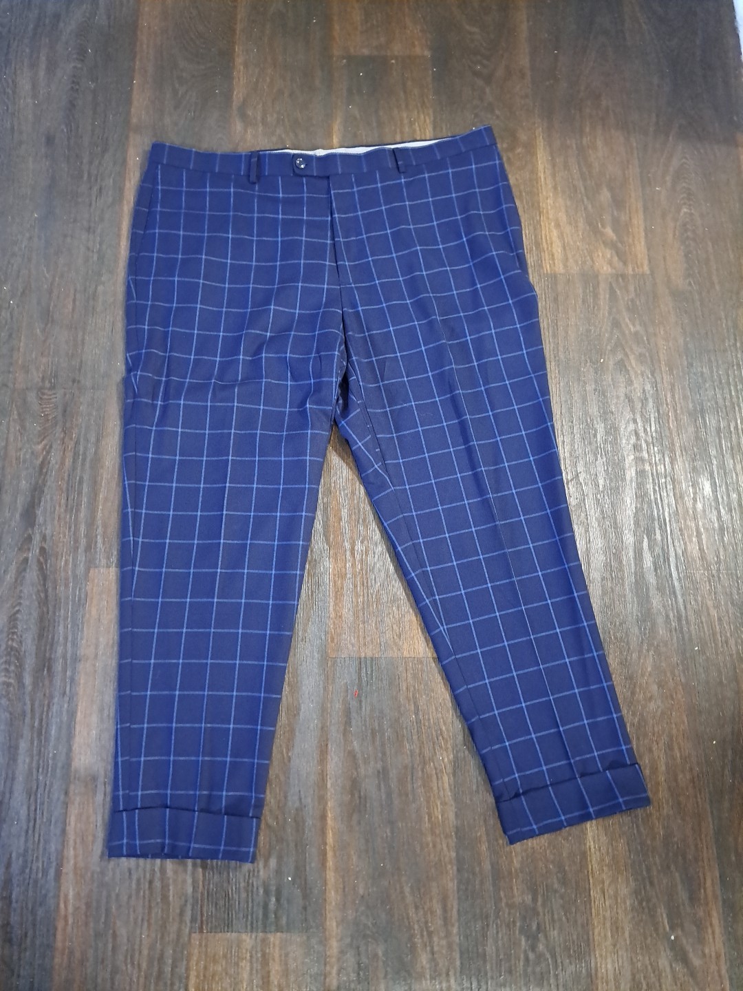 Lineage Performance Stretch Fabric Blue Windowpane 2pc Suit Mens 50R Pants W44