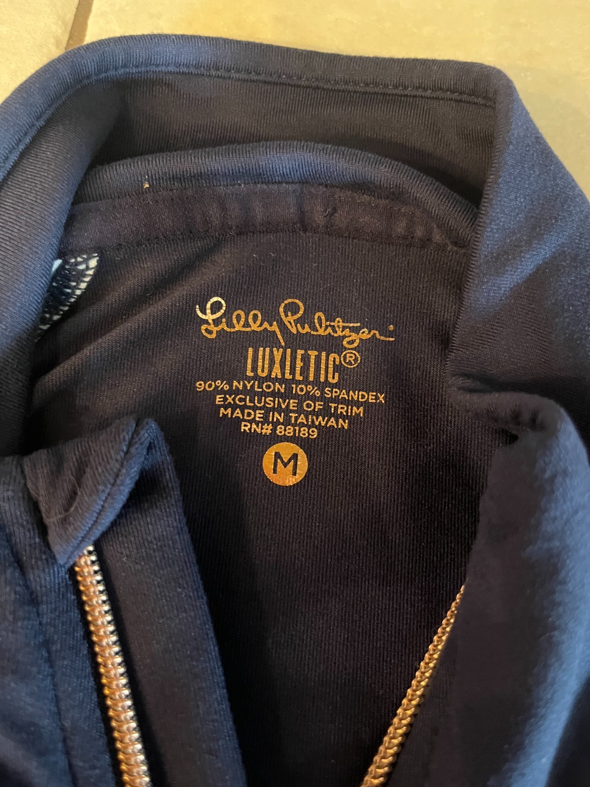 Lilly Pulitzer Navy Blue Teal Green Pink Rose Gold Zipper Luxletic Jacket Medium