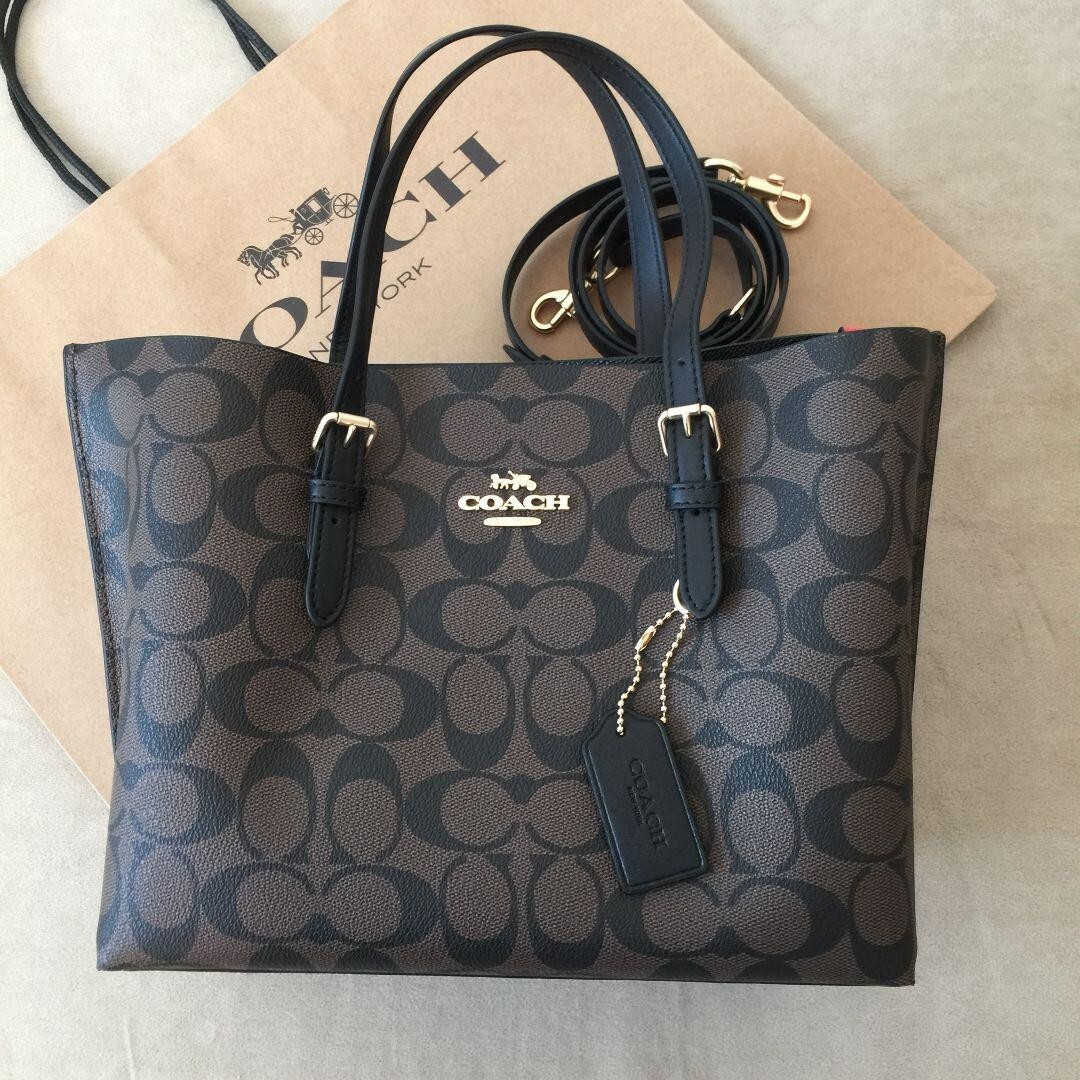 Coach C4250 Mollie Tote 25 in signature canvas Crossbody Dark Brown Outlet New