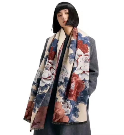 LARGE MULTI COLOURED PASHMINA SCARF/SHAWL/WRAP WITH FLORAL PATTERN AND FRINGE