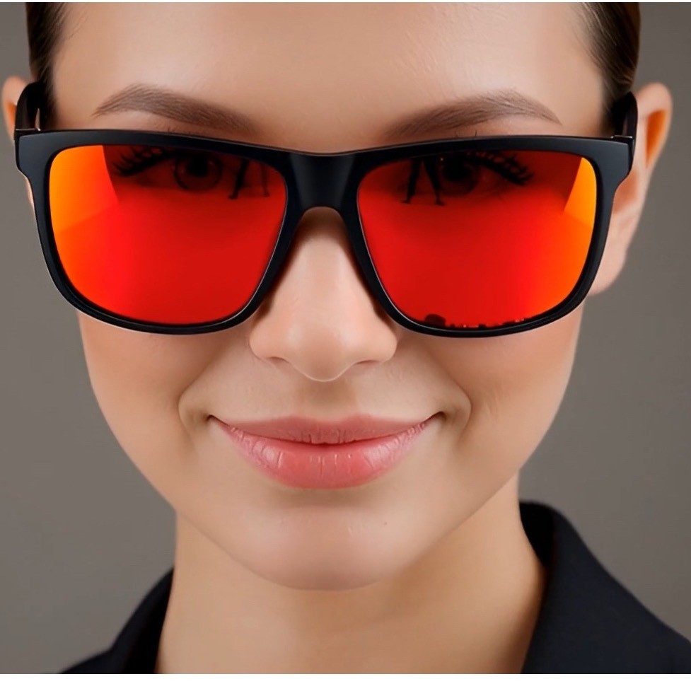 Women Black Red Mirror Lens Square Frame Sport Sunglasses Modern Casual Outfit