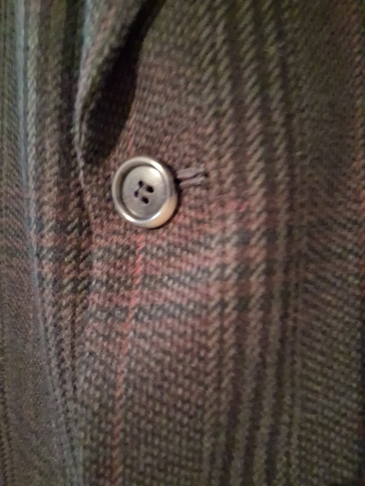 Men’s Vintage Cellini 100% Wool Blazer Olive, Red, and Dark Brown Plaid 42R