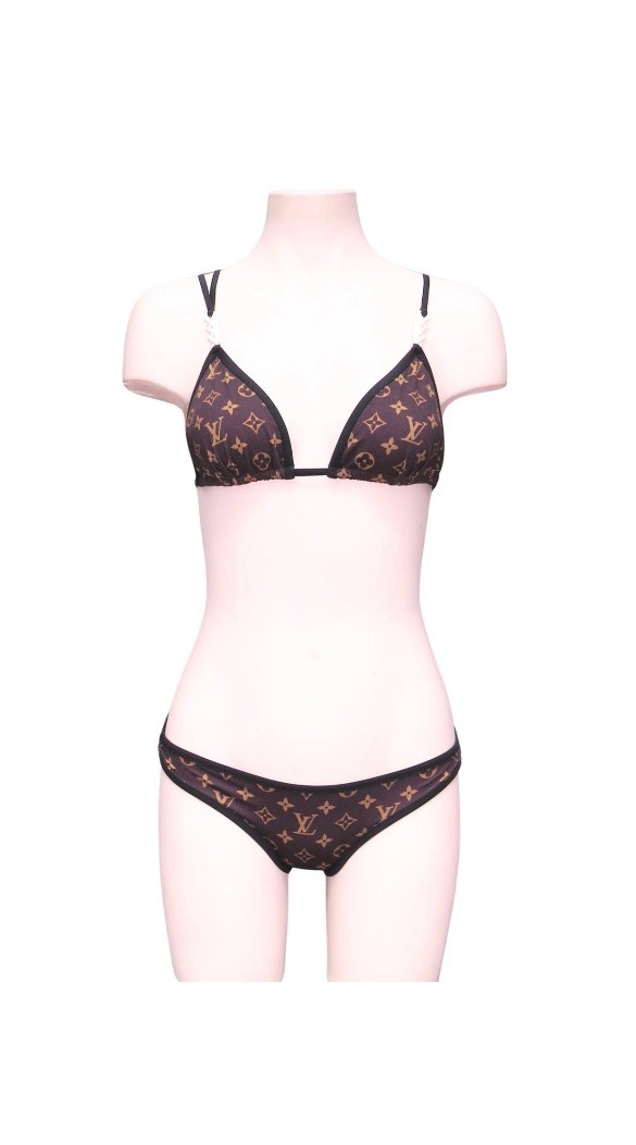 Louis Vuitton BIKINI Sz. 36 Top & Bottom Set Brown Classic Logo