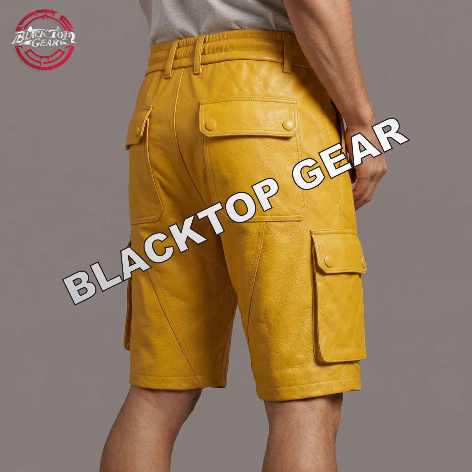 Real Leather Cargo Short Yellow Men’s Half Pant Trouser Lined Custom Made W28-38