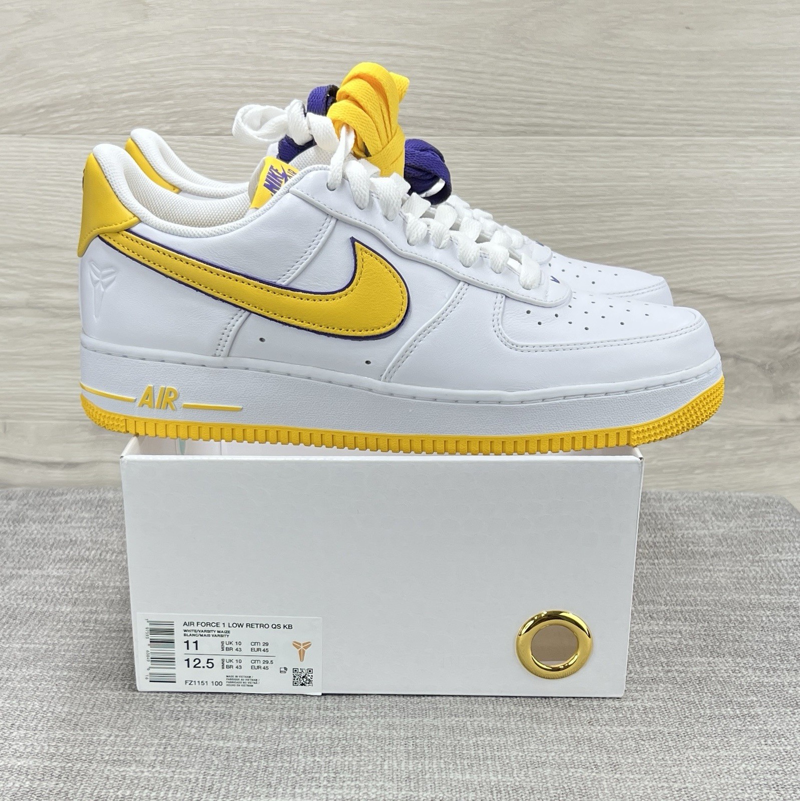 Nike Air Force 1 Low Retro QS AF1 Kobe Bryant Lakers Home Mens 11 [FZ1151-100]