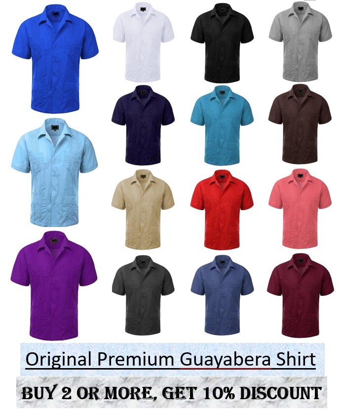 Men Guayabera Original Cuban Short sleeve dress shirt, Wedding Cigar Bartender
