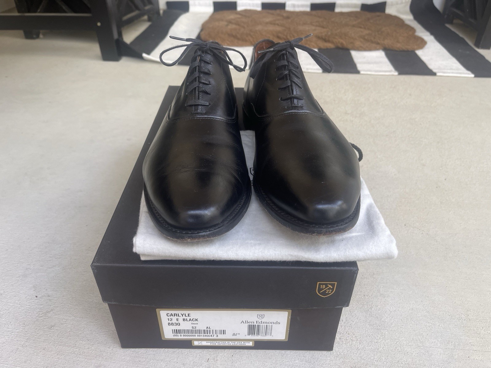 Allen Edmonds Carlyle Men Black Leather Dress Shoes Plain Toe Oxfords 12E