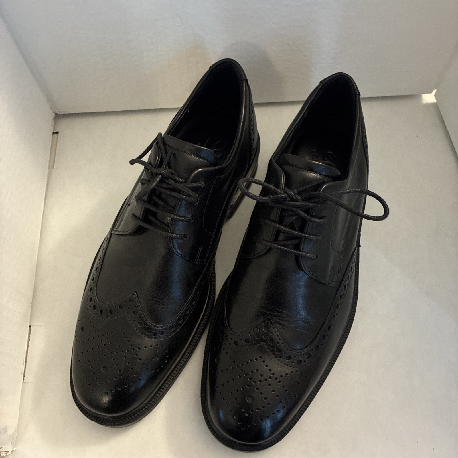 Ecco Wingtip Oxford Dress Shoes Mens Size 7.5 Black Leather