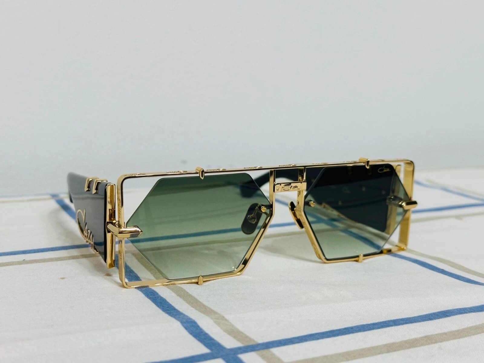Cazal MD004 Sunglasses Black Gold Frame Green Lens Unisex Designer