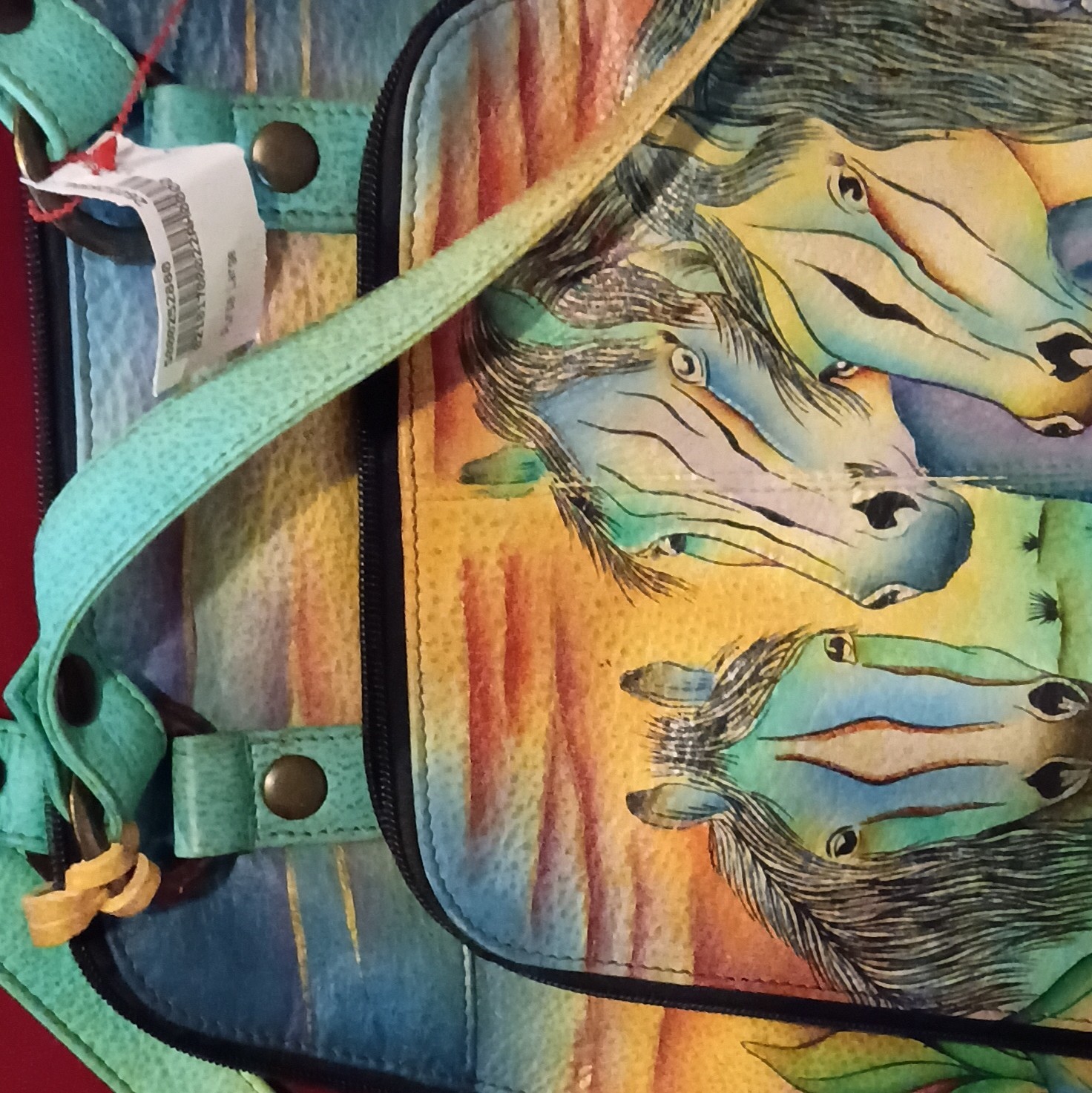 Anuschka Hand Painted Leather Animal Floral Zip Around Shoulder Bag Purse