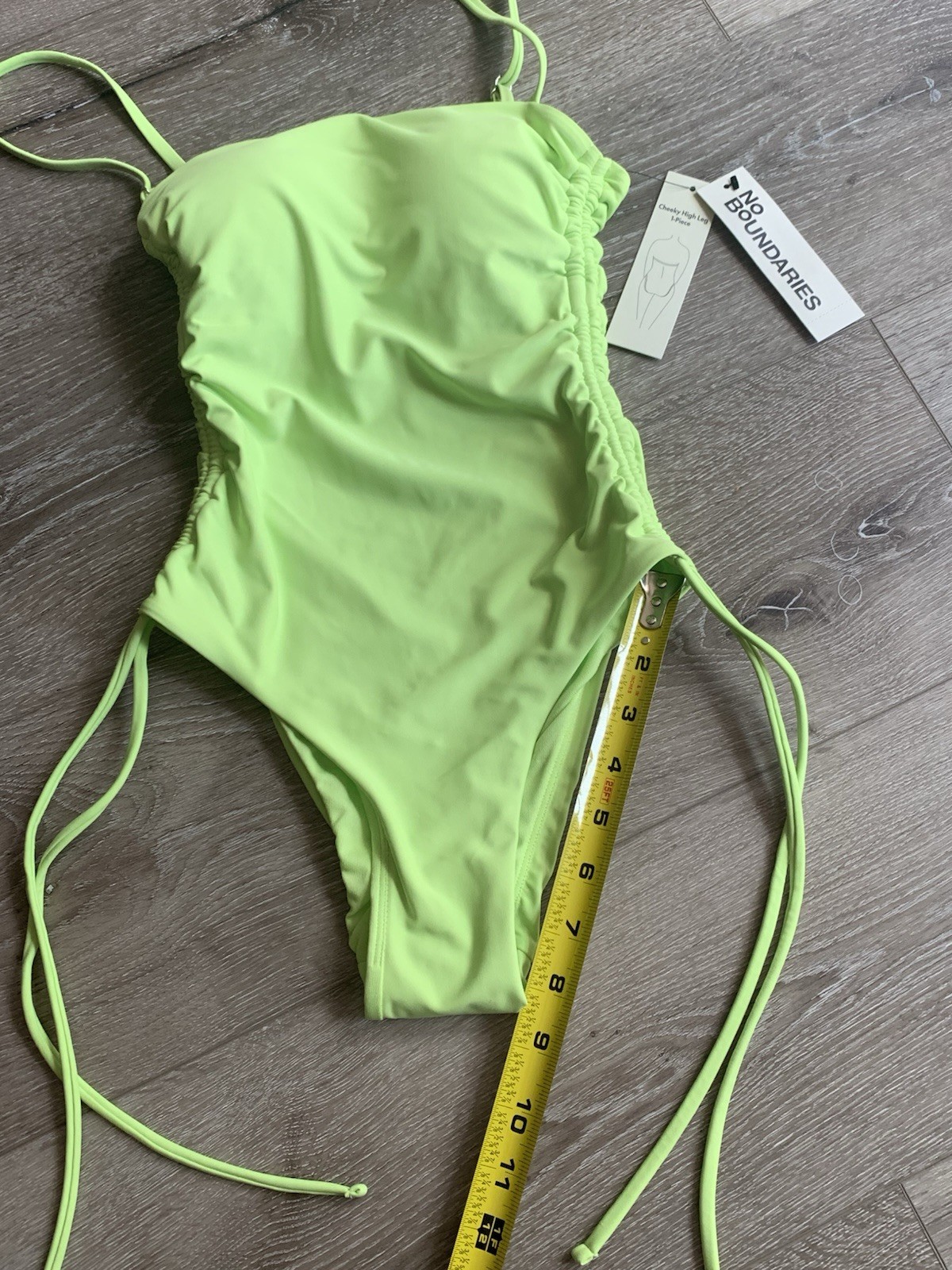 NEW No Boundaries Neon Lime Green Cheeky One Piece Swimsuit Women’s Size 2XS