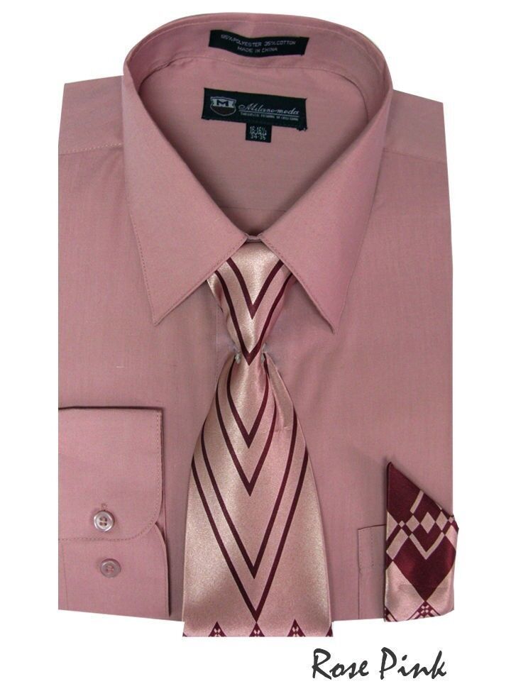 New Men’s Dress Shirt Set with Tie + Handkerchief Long Sleeve Fortino SG21A