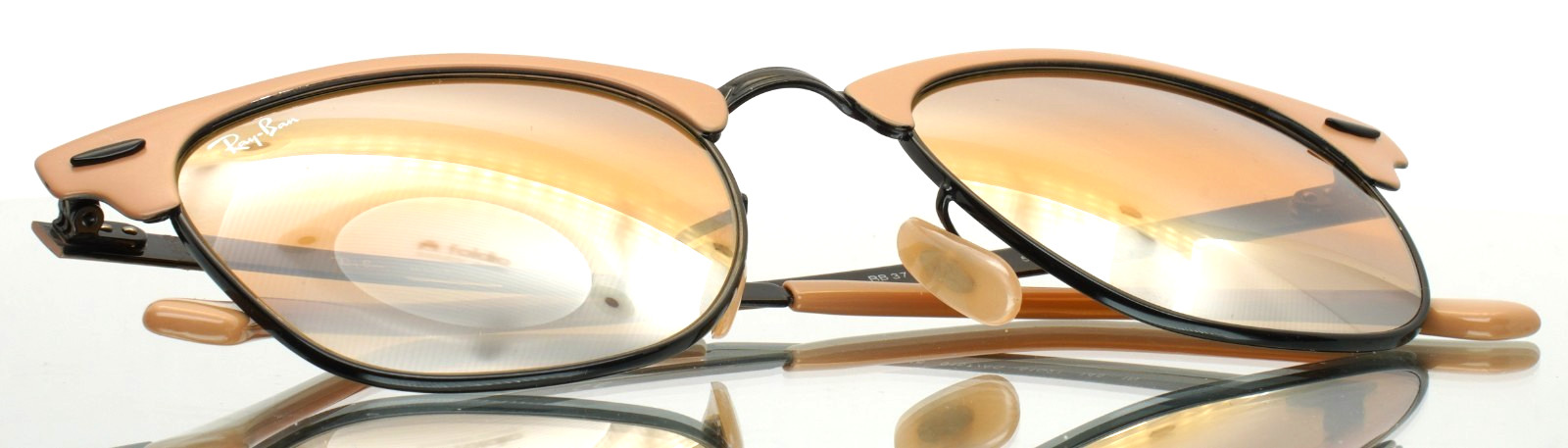 RAY BAN RB3716 9157/AG Clubmaster Metal Beige Black Mirror Sunglasses 51-21-145