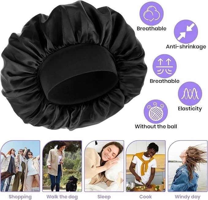 WLLHYF Silk Bonnet for Men, Satin Bonnet Double Layer Elastic Band Silk Sleep Ca