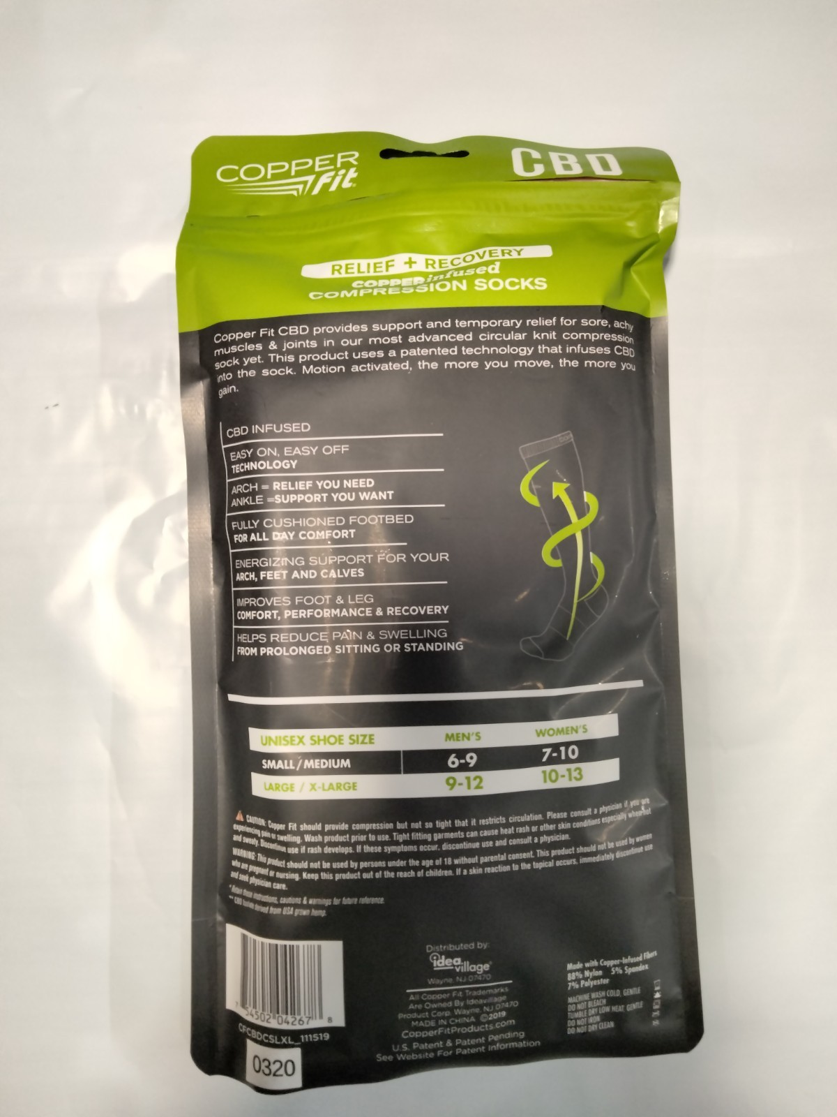 Copper Fit Energy Compression Socks L/XL Men 9-12 Women 10-13 1 Pair Black New