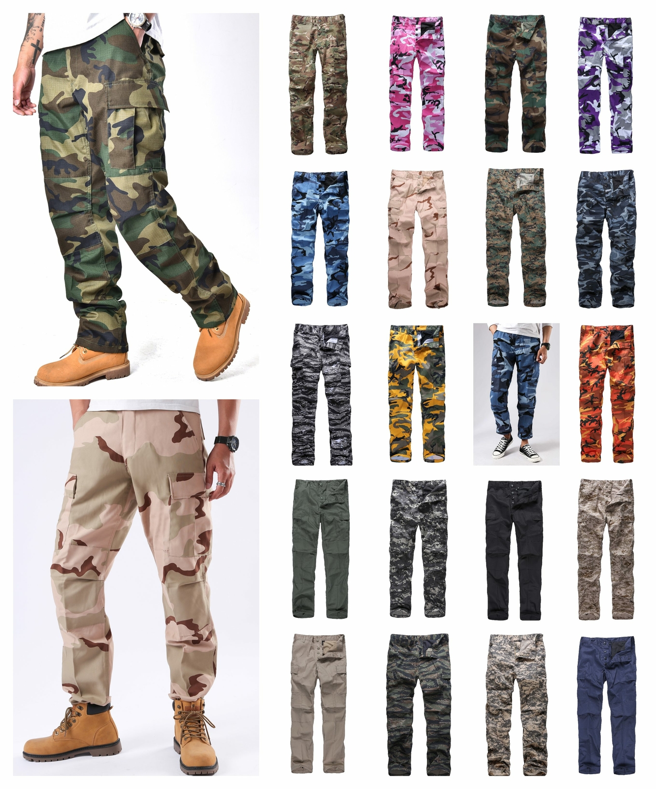 Mens Casual Camo Cargo Pants Trousers Military Combat Army Tactical BDU Pants