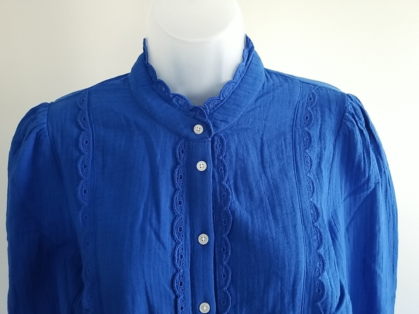 Boden Double Cloth Scallop Blouse US 6 NWT Cobalt Bright Blue Broderie Eyelet