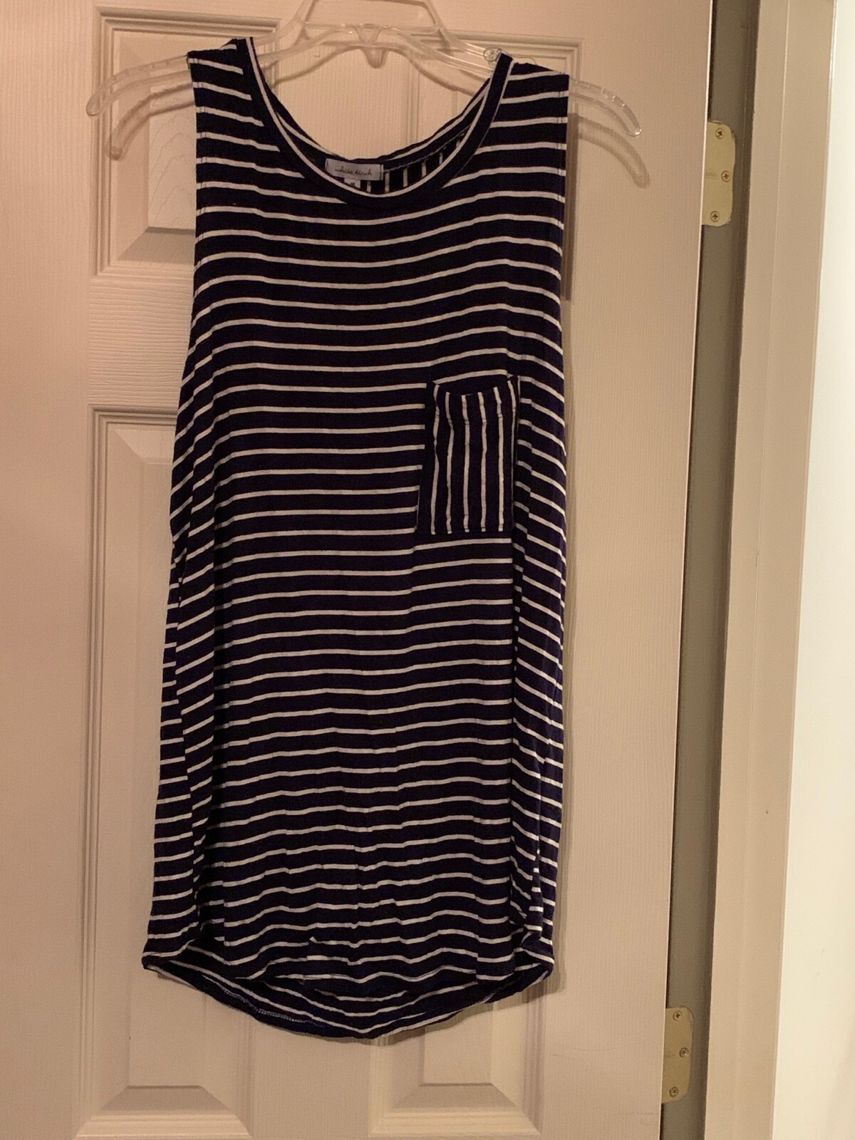 Womens Size M White Birch Navy w/ White Stripes Sleeveless Top Open Back
