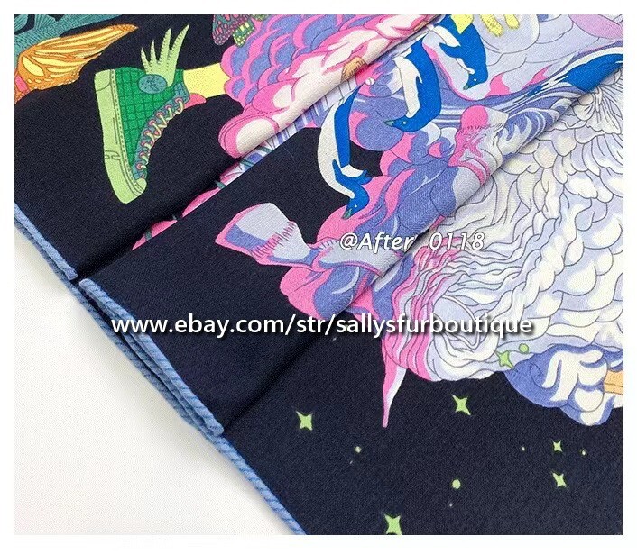 80% Cashmere & 20% Silk Wrap Scarf Cloud Animals Print Square Shawl 53″