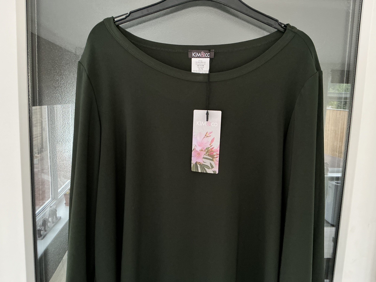 Kim & Co Brazil Jersey 3/4 Sleeve Wide Neck Top Size XL Thyme