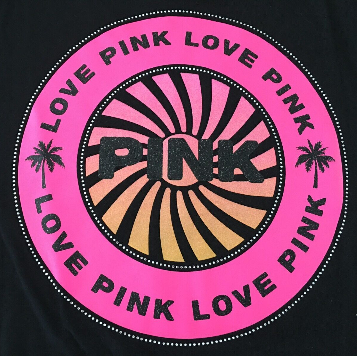 Victoria’s Secret PINK Perfect Tee Rhinestone Glitter Love Logo Shirt Top L NWT