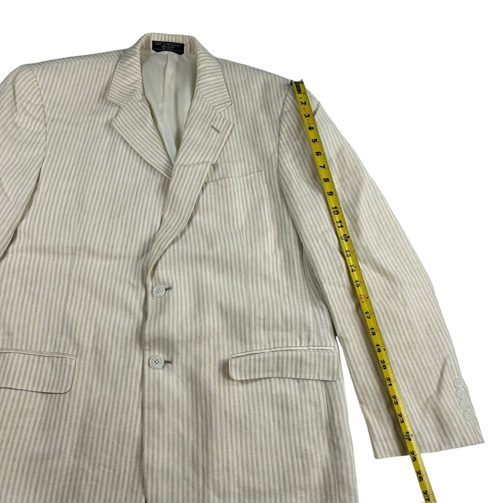 Haspel Men’s 100% Linen 2-Button Blazer Cream Stripe • 42R