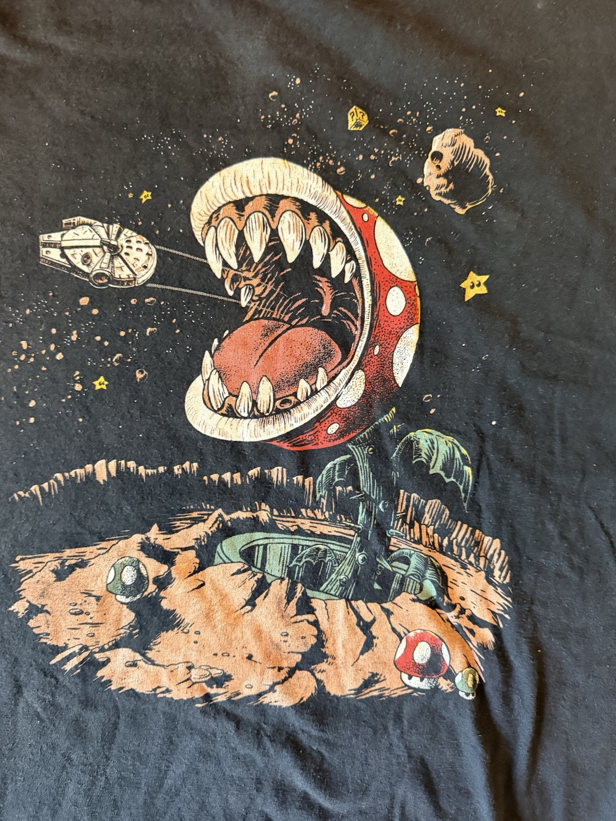 TeeFury Star Wars & Mario Bros. Mashup T Shirt Size XXL Millennium Falcon