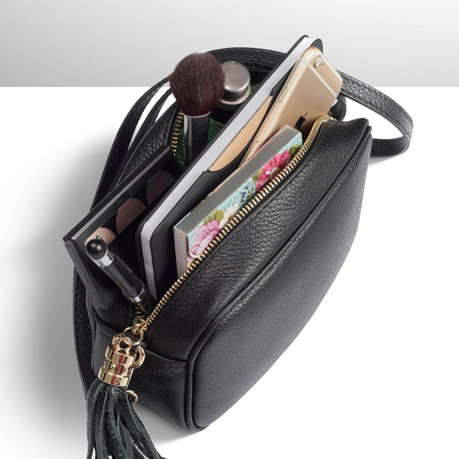 Stylish Italian Calf Leather Crossbody Bag with Tassel Zipper for Women