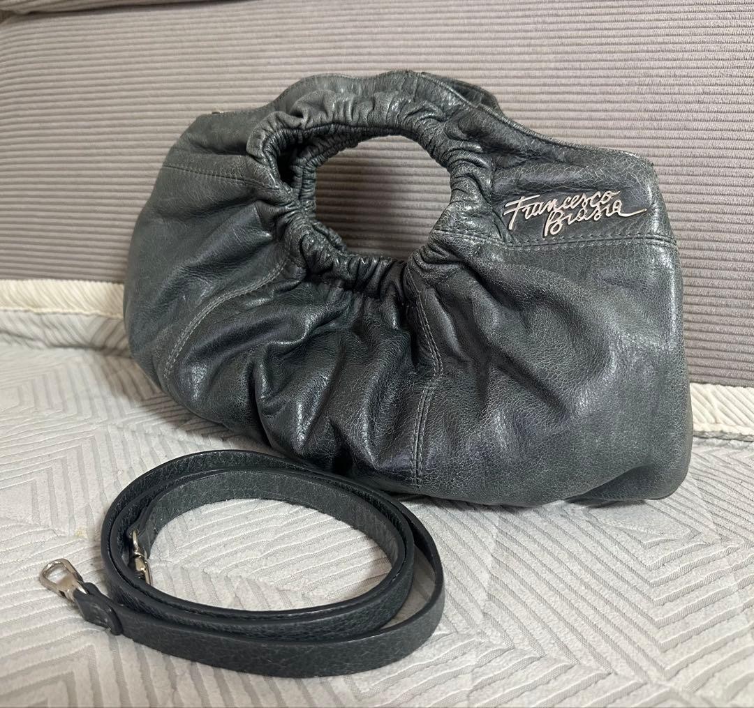 FRANCESCO BIASIA Leather 2way Shoulder Bag Gray