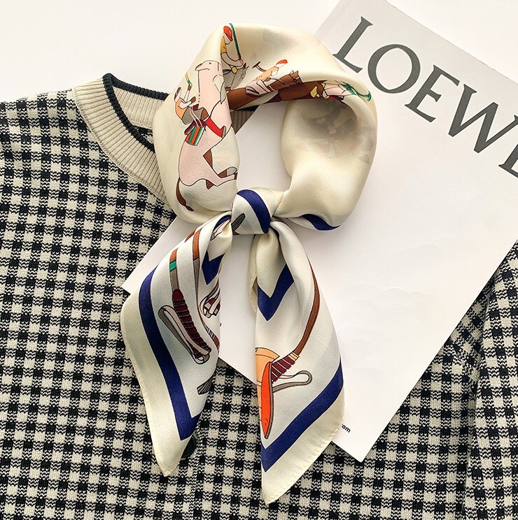 100% Pure Silk Square Scarf Women Neckerchief Wrap Kerchief Bandana Horse 68*68