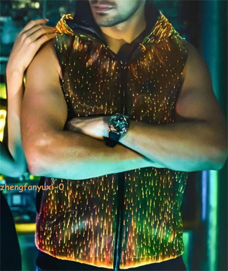 Men Luminous Optic Fiber Vest Party LED Hoodies Show RGB Lights Costume Clothing