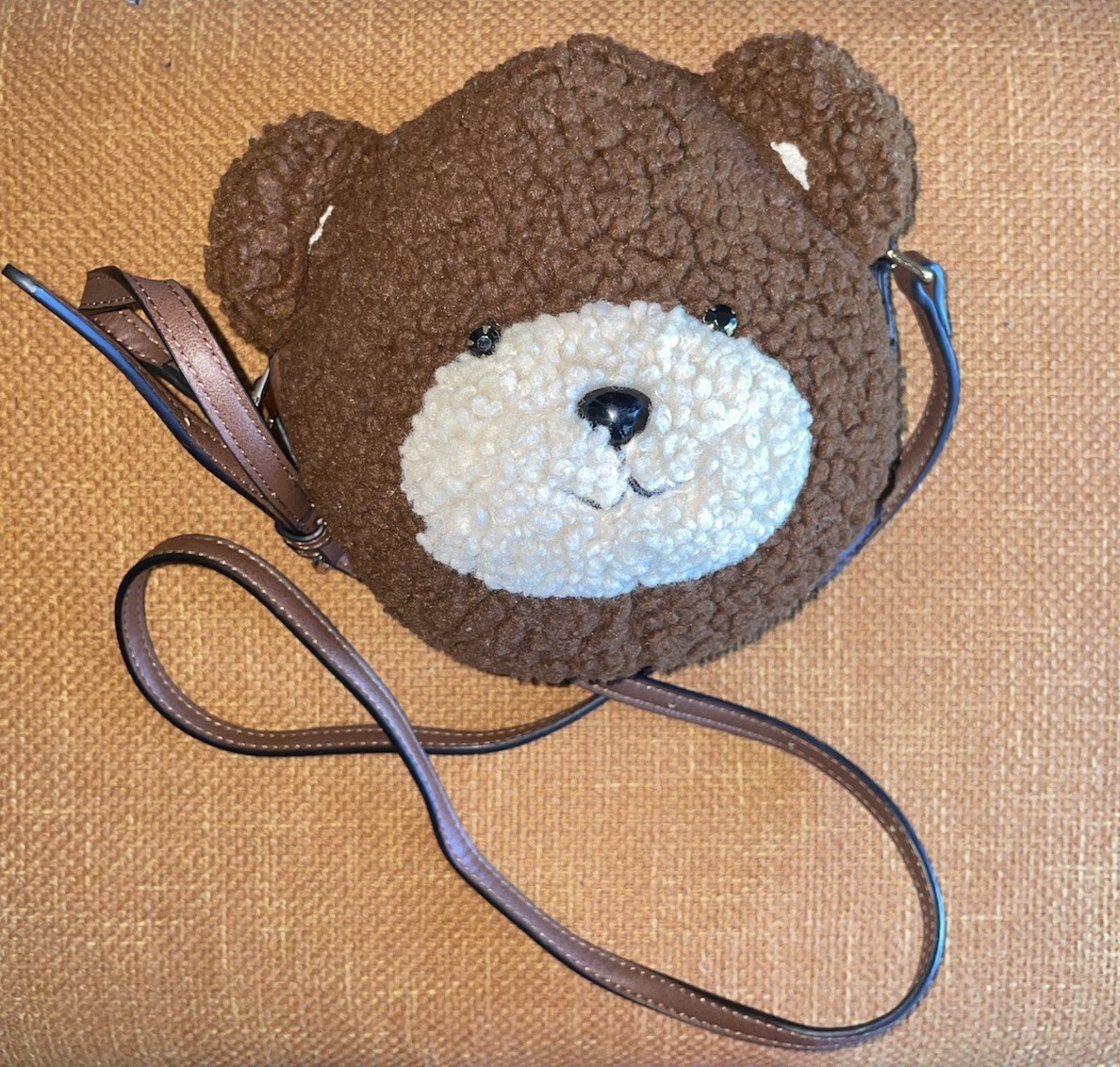 ALDO Brown Bear Face Round Crossbody Bag with Crossbody Strap, Zip Closure
