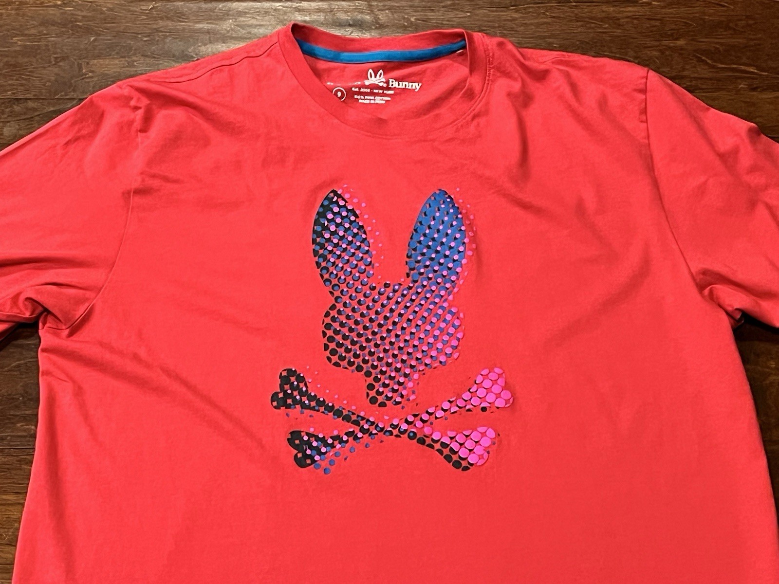 Psycho Bunny Red Blue Big & Tall Mens 3XL 9 Big Bunny Chest Logo T Shirt