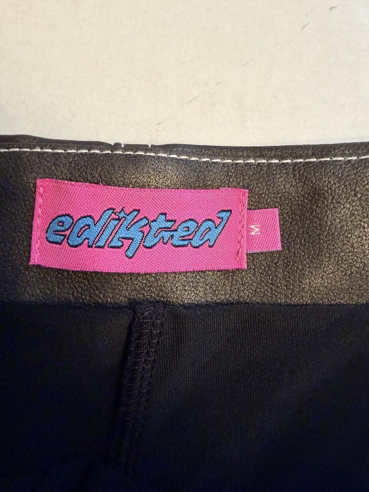 Edikted Washed Black Faux Leather Mini Skort Size Medium Belted Y2K Clubwear