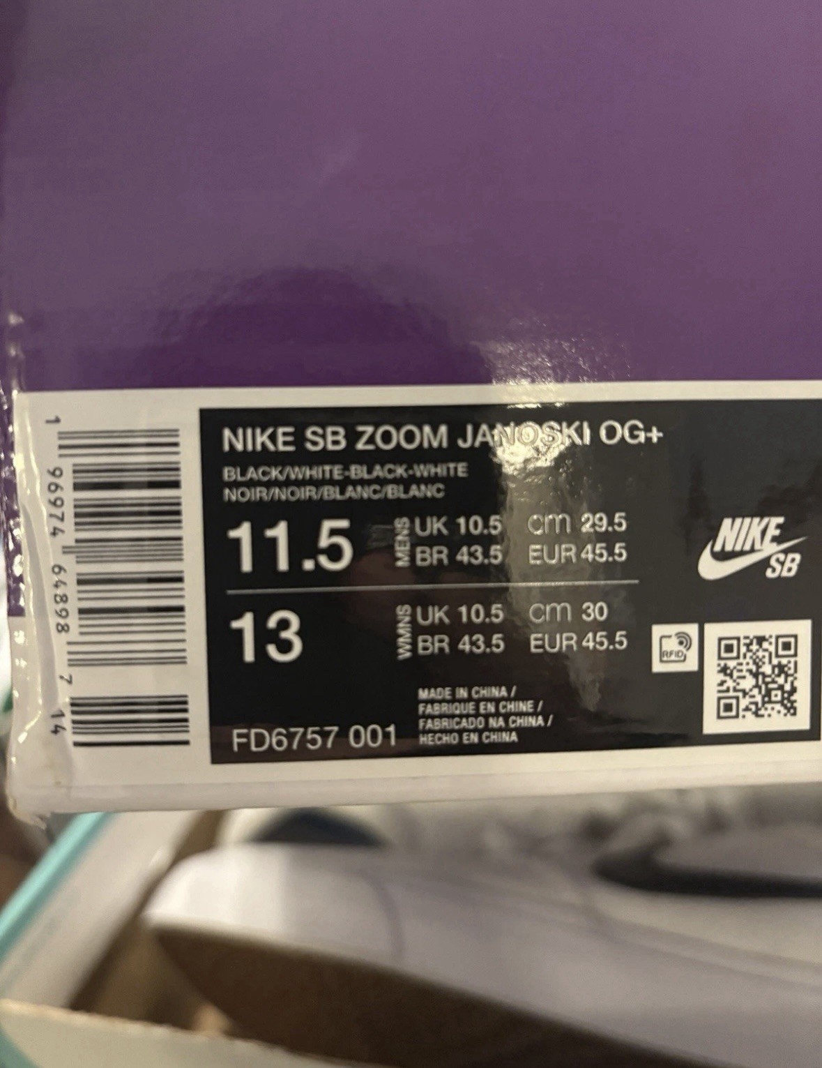 Nike Zoom Stefan Janoski OG + SB Black White FD6757-001 Men’s Shoe / Skate Size
