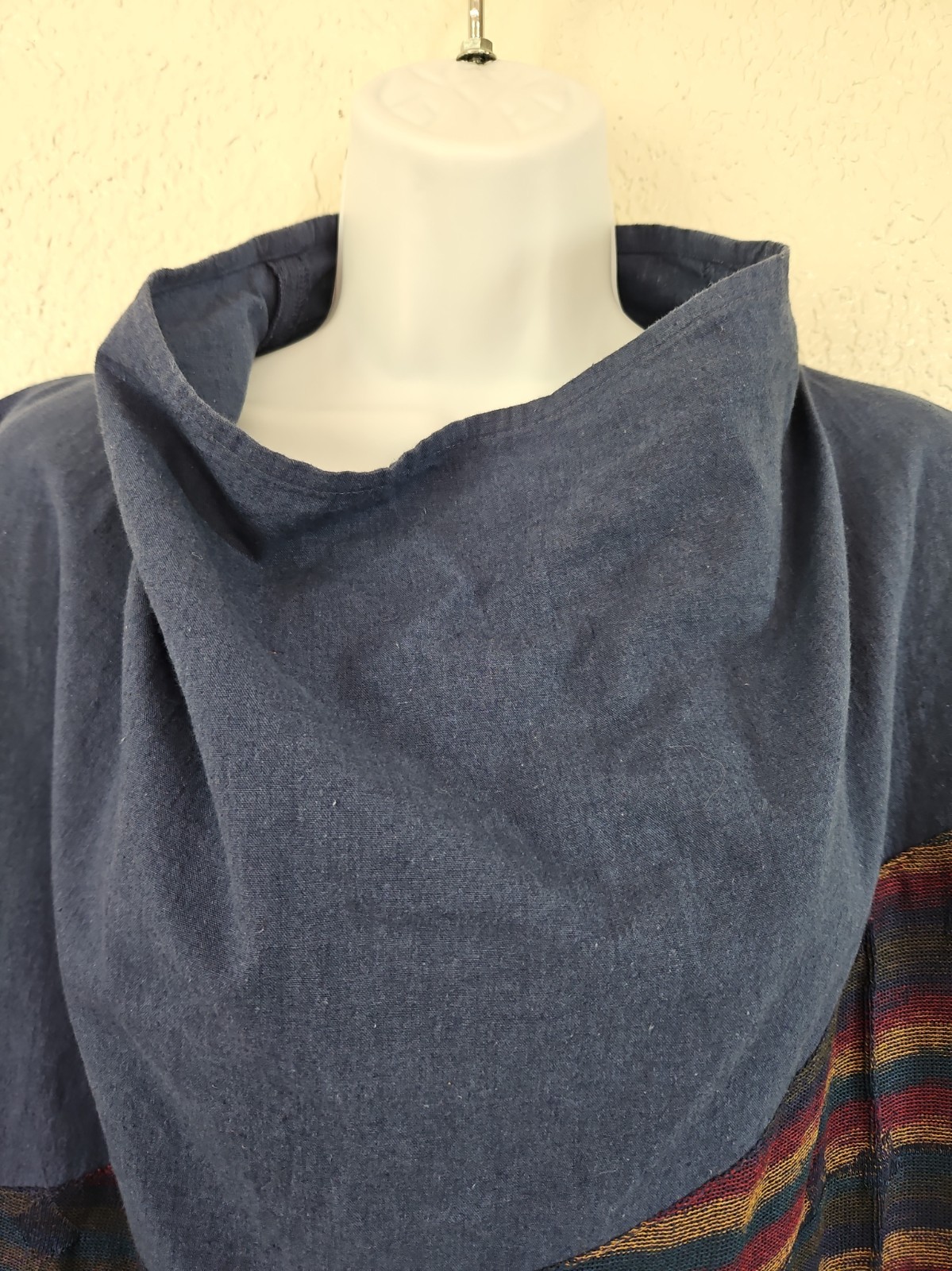 FUGA FUGA O/S Blue/Multi Linen Blend Mixed Media Boxy Cropped Top Mesh