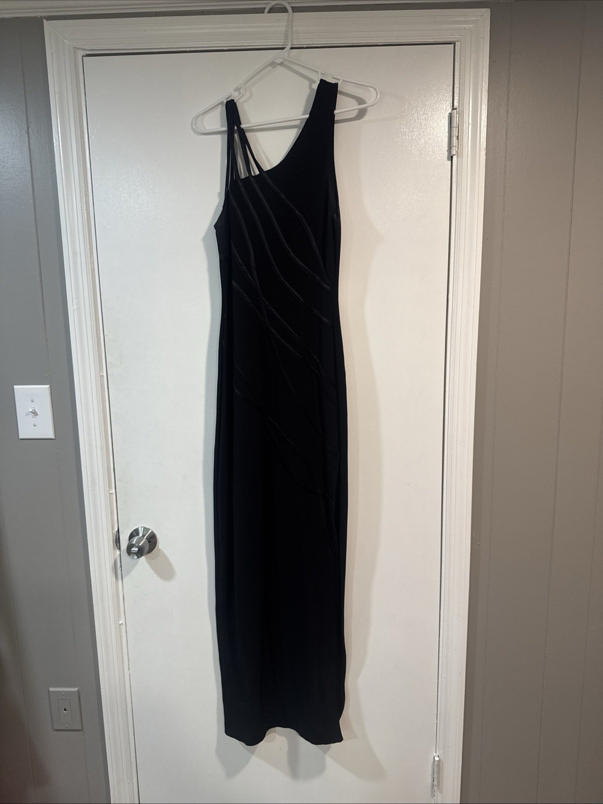 Tadashi Black One-Shoulder Maxi Dress Long Knit Stretch Nylon/Spandex Size 4