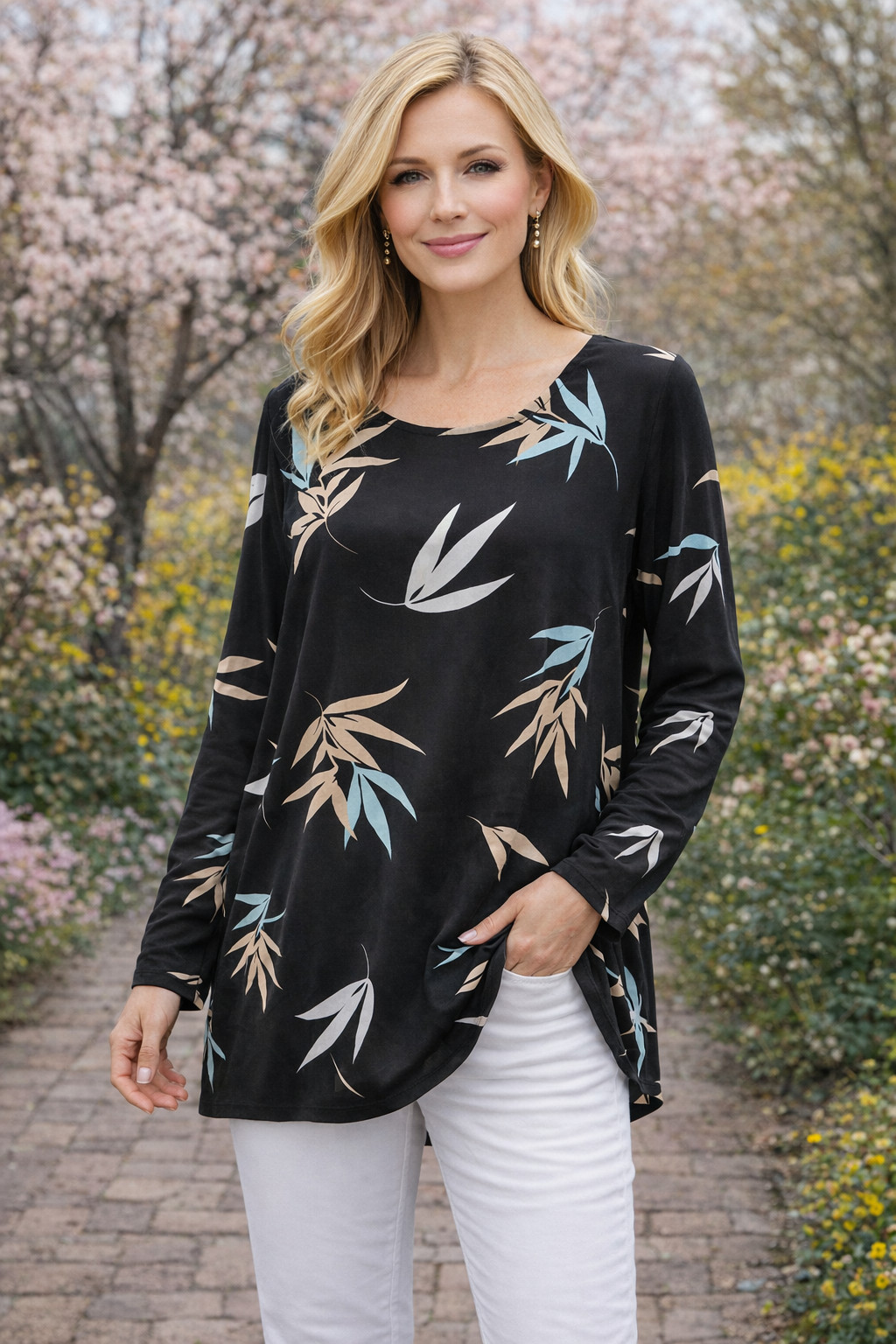 3X Vince Camuto womans top blouse tunic black floral long sleeve hi-lo dressy