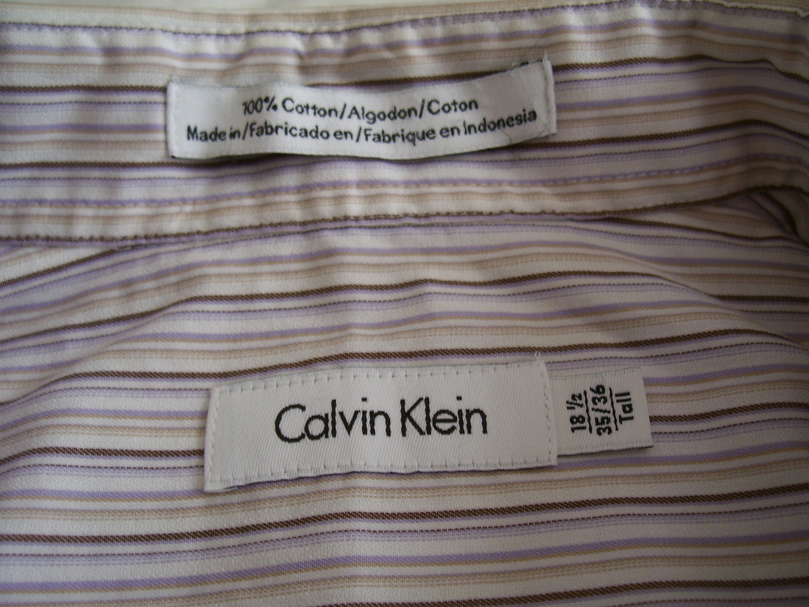 CALVIN KLEIN Mens Button Up SHIRT 18 1/2 35 TALL Purple Multi Stripe Longsleeve