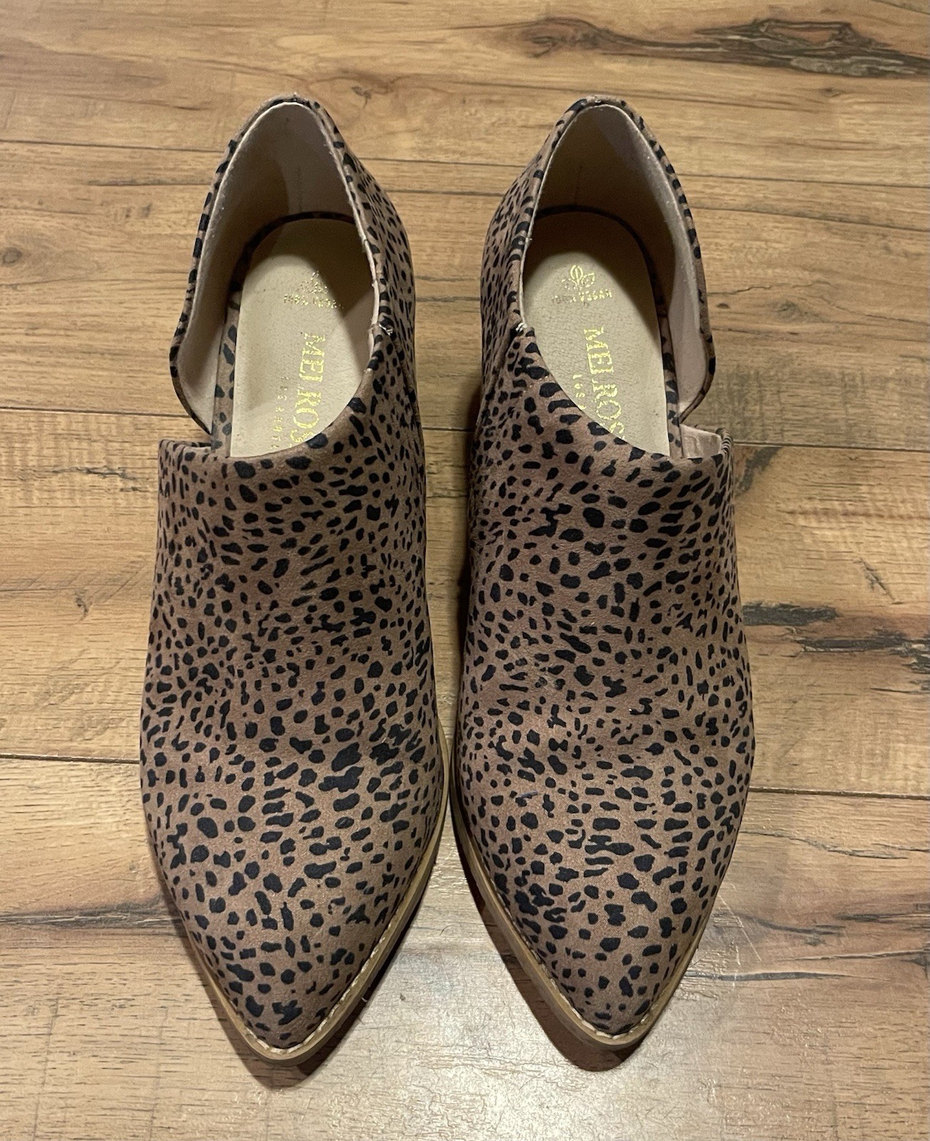 Melrose Ave 100% Vegan Leather Cutout Block Heel Booties Cheetah Size 9 ~ EUC