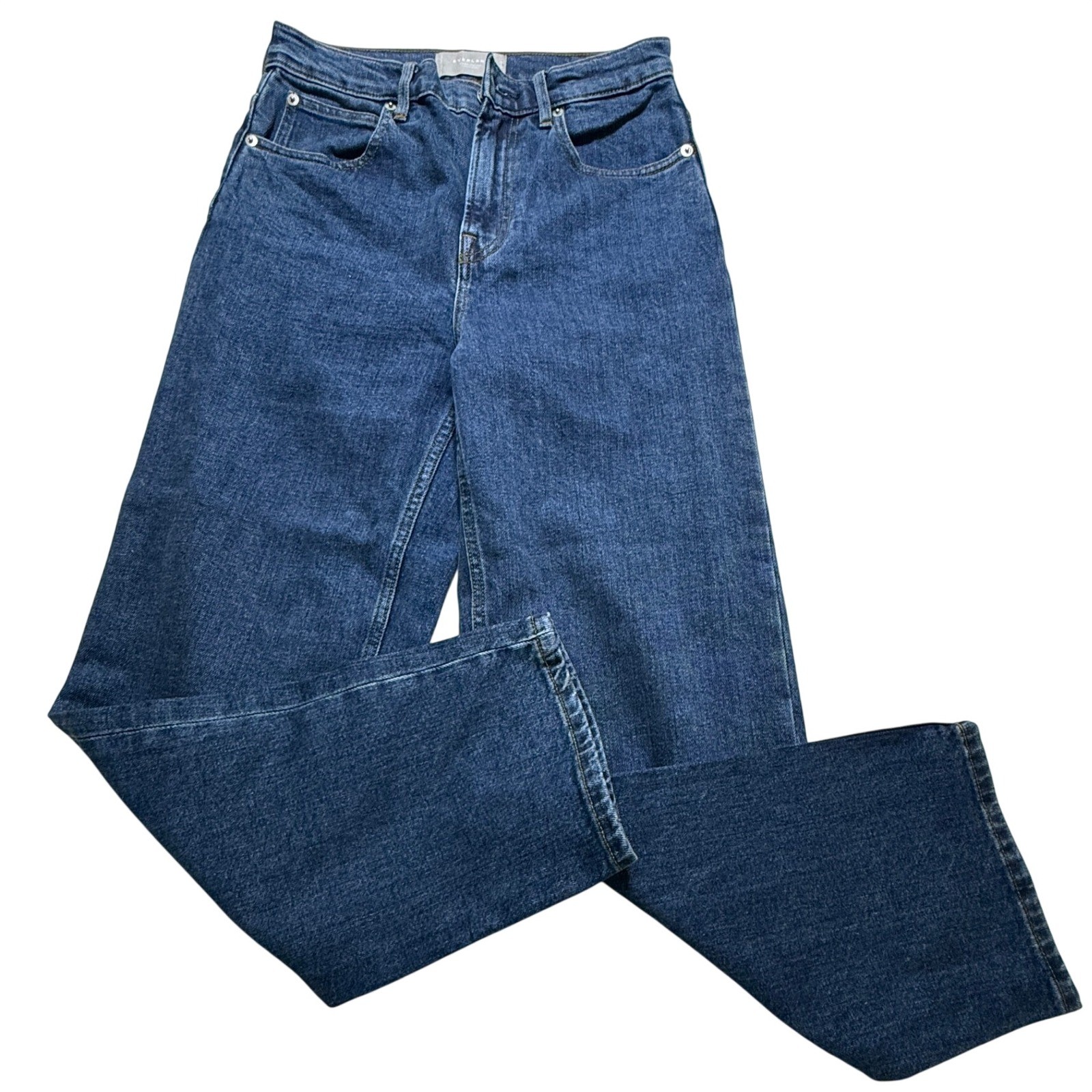 Everlane The Way High Jean Wm 26 Regular Dark Indigo Blue Wide Leg Organic Denim