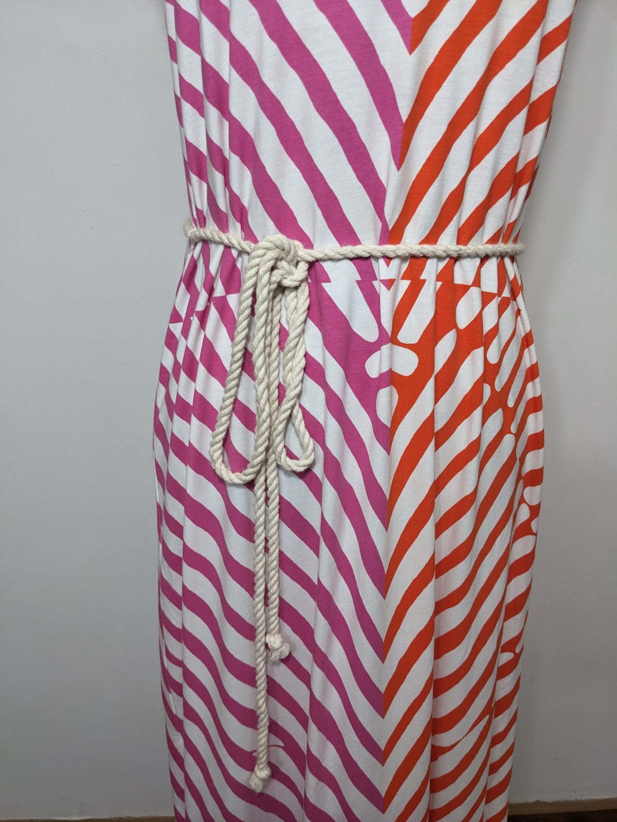 NWT LOFT Pink White Striped Sleeveless Maxi Dress Rope Belt Womens XS