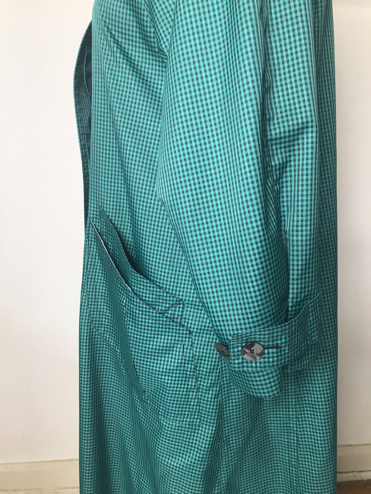 London Fog Green Black Plaid Trench Rain Coat Size 12 Reg
