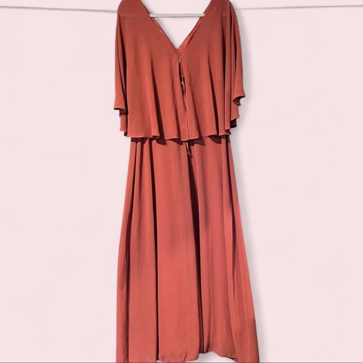 Rust Terracotta Maxi Dress Size M Lace V-Neck Belted Formal Wedding Guest Dres