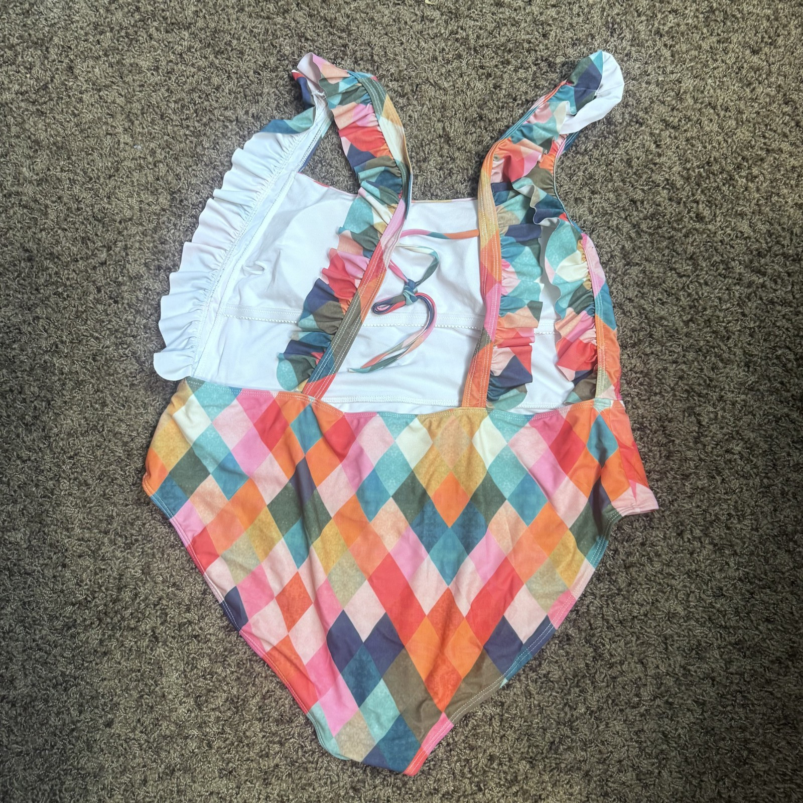 Davi & Dani Octavia Ruffle Swimsuit One Piece Multicolor Diamond 3X bathing suit