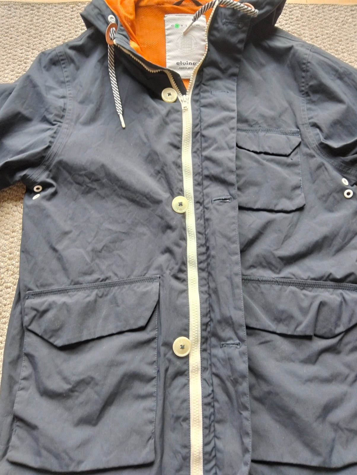 Elvine Bentley Jacket Men’s Size S Navy Blue Hooded Lightweight Parka Sweden