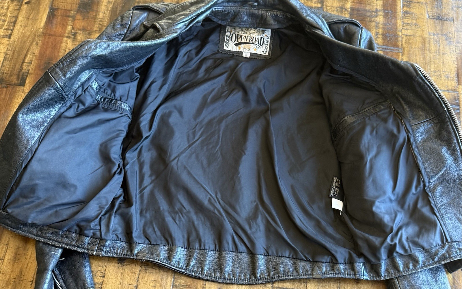 Vintage Open Road Men’s Small Black Genuine Leather Motorcycle Biker Moto Jacket