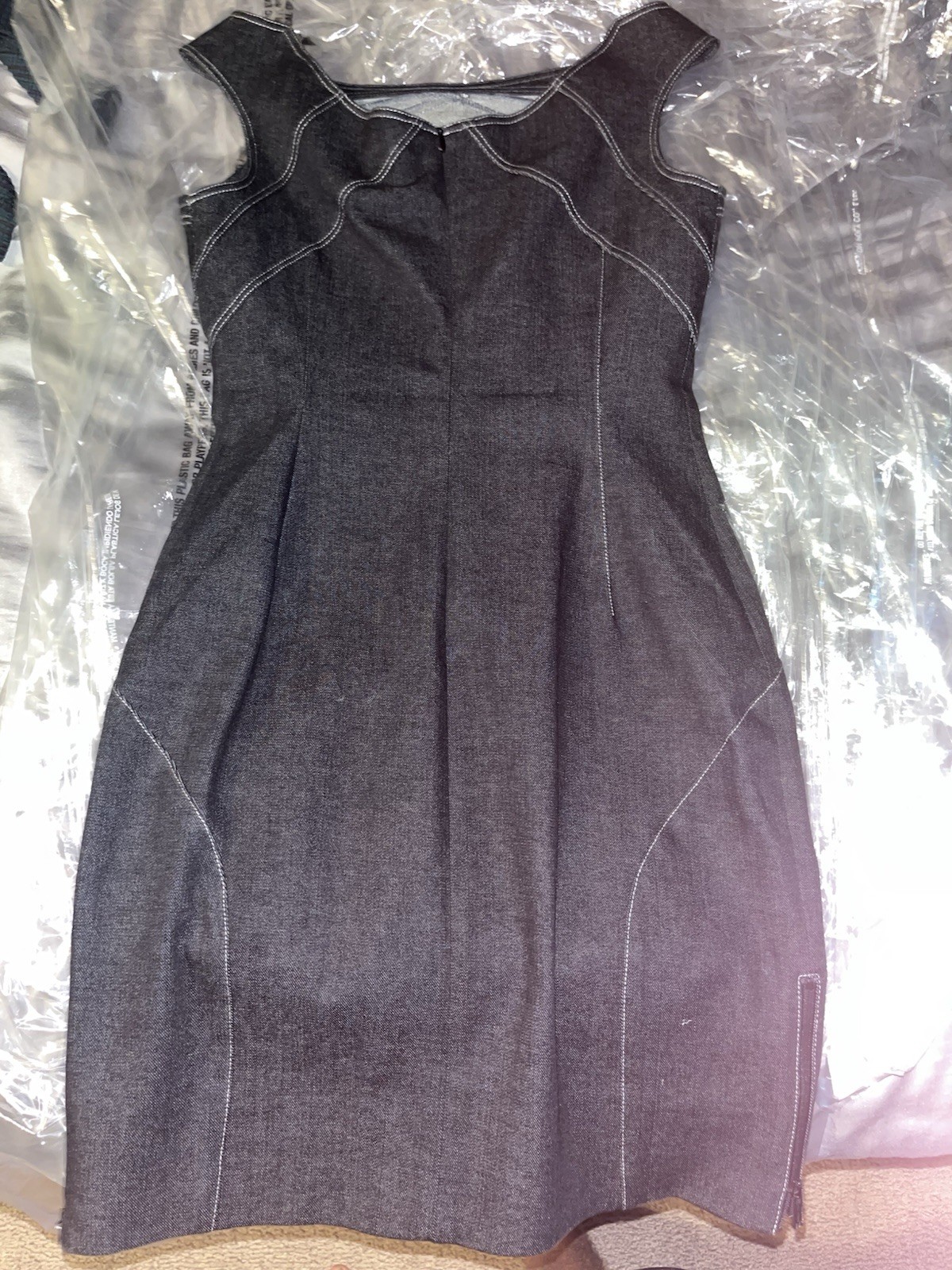 Zac Posen Luxury Structural Denim Sheath Dress Contrast Stitch Geometric Sz 6 S